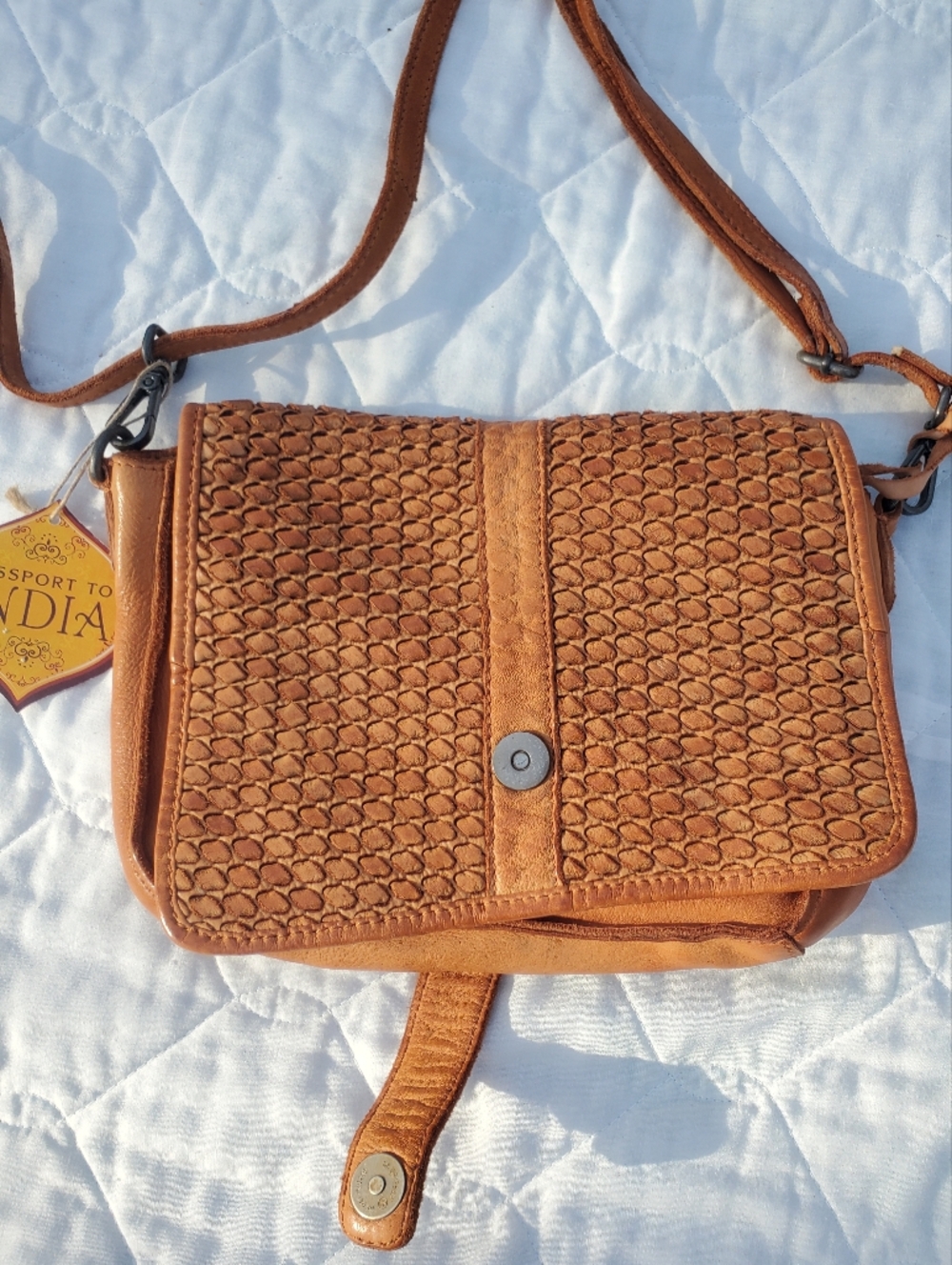 Brown Woven Leather Crossbody Bag